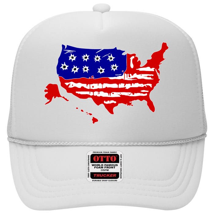 American Map With Bullet Holes 2nd Amendment High Crown Mesh Back Trucker Hat