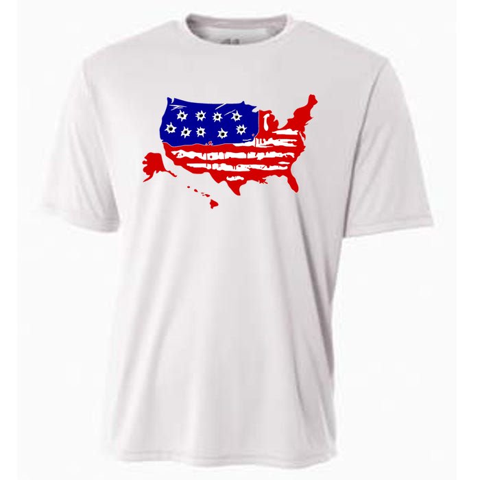 American Map With Bullet Holes 2nd Amendment Cooling Performance Crew T-Shirt