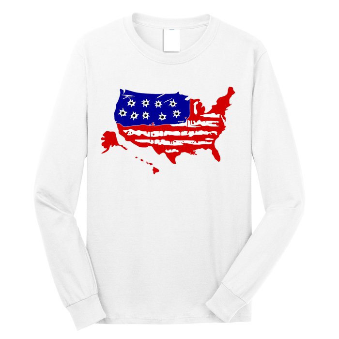 American Map With Bullet Holes 2nd Amendment Long Sleeve Shirt