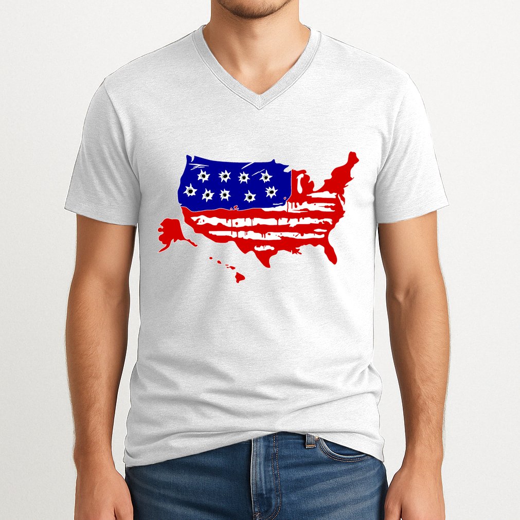 American Map With Bullet Holes 2nd Amendment V-Neck T-Shirt
