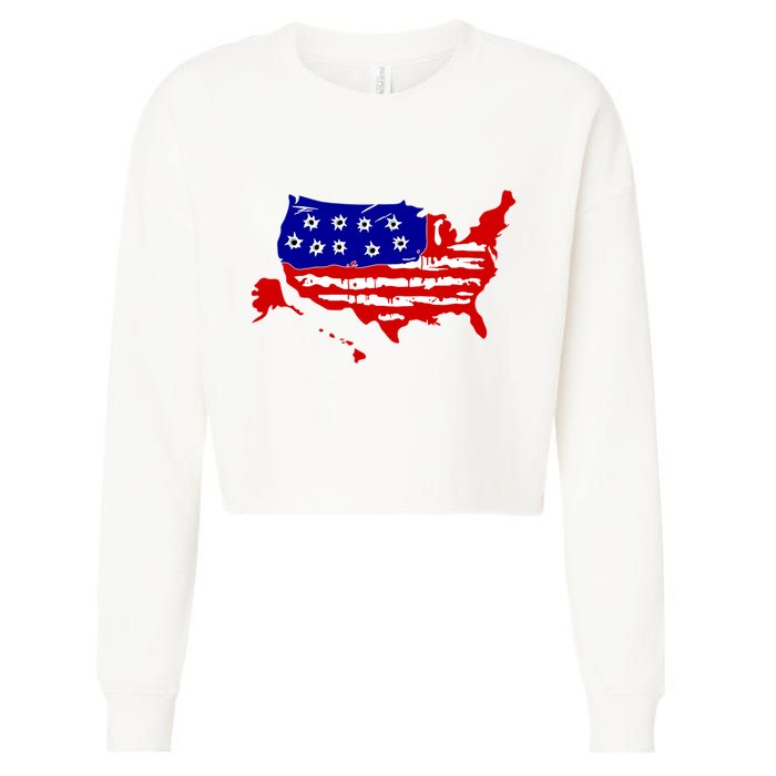American Map With Bullet Holes 2nd Amendment Cropped Pullover Crew