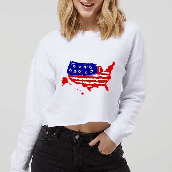 American Map With Bullet Holes 2nd Amendment Cropped Pullover Crew
