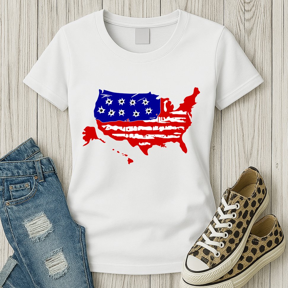 American Map With Bullet Holes 2nd Amendment Womens T-Shirt