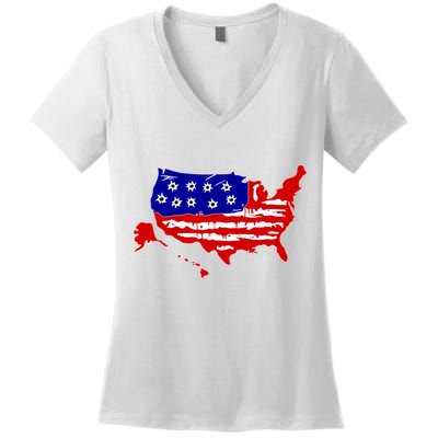 American Map With Bullet Holes 2nd Amendment Women's V-Neck T-Shirt