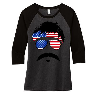 American Minshew Mustache Duval  Women's Tri-Blend 3/4-Sleeve Raglan Shirt