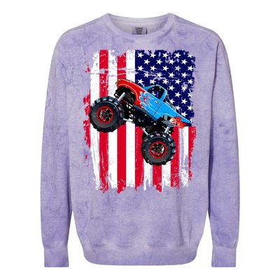 American Monster Truck Flag Colorblast Crewneck Sweatshirt