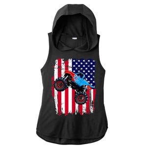 American Monster Truck Flag Ladies PosiCharge Tri-Blend Wicking Draft Hoodie Tank