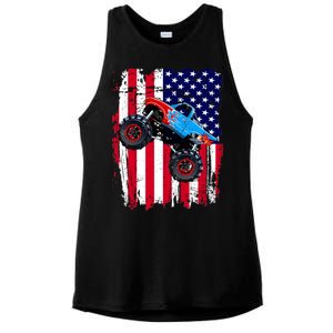 American Monster Truck Flag Ladies PosiCharge Tri-Blend Wicking Tank