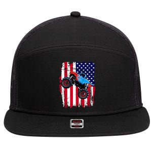 American Monster Truck Flag 7 Panel Mesh Trucker Snapback Hat