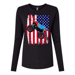 American Monster Truck Flag Womens Cotton Relaxed Long Sleeve T-Shirt