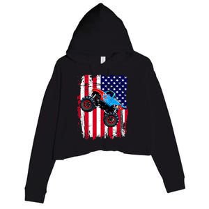 American Monster Truck Flag Crop Fleece Hoodie