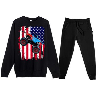 American Monster Truck Flag Premium Crewneck Sweatsuit Set