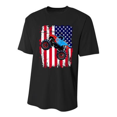 American Monster Truck Flag Youth Performance Sprint T-Shirt