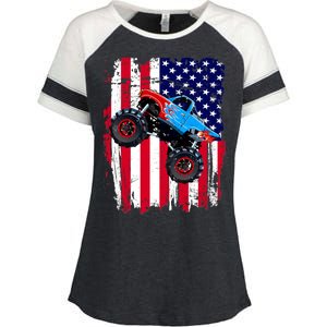 American Monster Truck Flag Enza Ladies Jersey Colorblock Tee