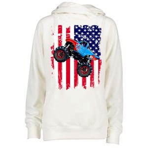 American Monster Truck Flag Womens Funnel Neck Pullover Hood