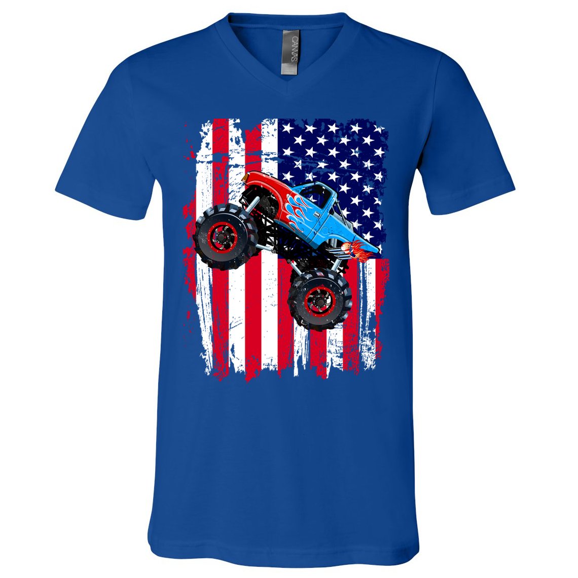 American Monster Truck Flag V-Neck T-Shirt