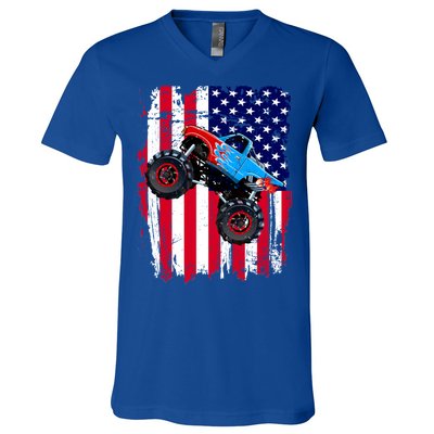 American Monster Truck Flag V-Neck T-Shirt