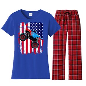 American Monster Truck Flag Women's Flannel Pajama Set