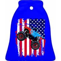 American Monster Truck Flag Ceramic Bell Ornament