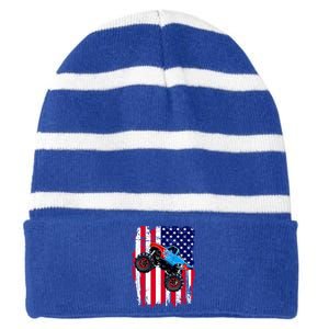 American Monster Truck Flag Striped Beanie with Solid Band