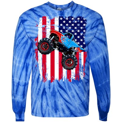 American Monster Truck Flag Tie-Dye Long Sleeve Shirt