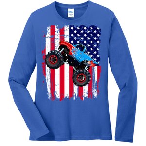 American Monster Truck Flag Ladies Long Sleeve Shirt