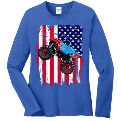 American Monster Truck Flag Ladies Long Sleeve Shirt