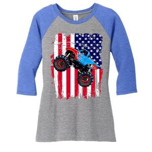 American Monster Truck Flag Women's Tri-Blend 3/4-Sleeve Raglan Shirt