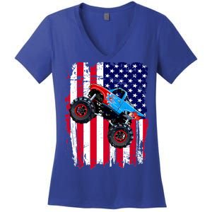 American Monster Truck Flag Women's V-Neck T-Shirt