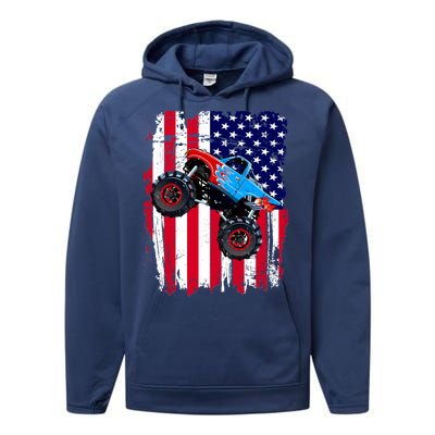 American Monster Truck Flag Performance Fleece Hoodie