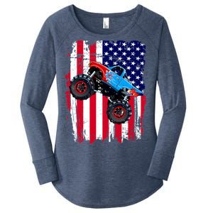 American Monster Truck Flag Women's Perfect Tri Tunic Long Sleeve Shirt