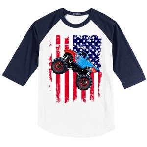 American Monster Truck Flag Baseball Sleeve Shirt