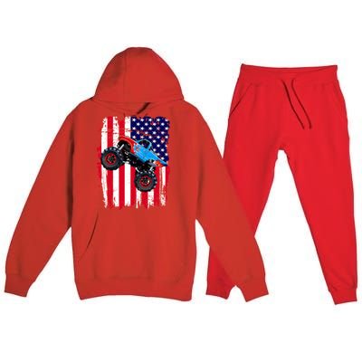 American Monster Truck Flag Premium Hooded Sweatsuit Set