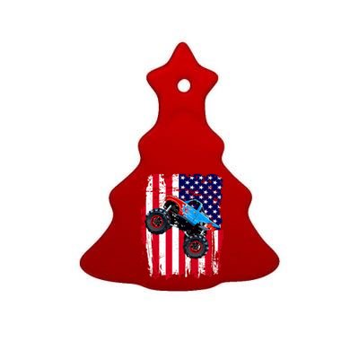 American Monster Truck Flag Ceramic Tree Ornament