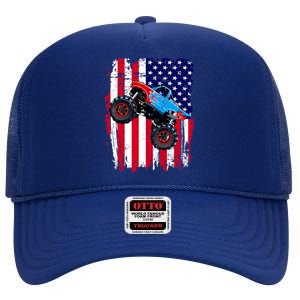 American Monster Truck Flag High Crown Mesh Back Trucker Hat