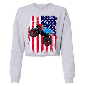 American Monster Truck Flag Cropped Pullover Crew