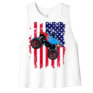 American Monster Truck Flag Women's Racerback Cropped Tank