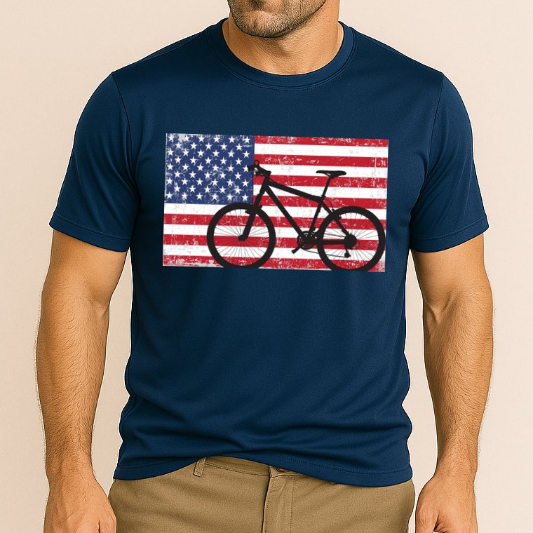 American Mountain Bike USA Flag Cooling Performance Crew T-Shirt