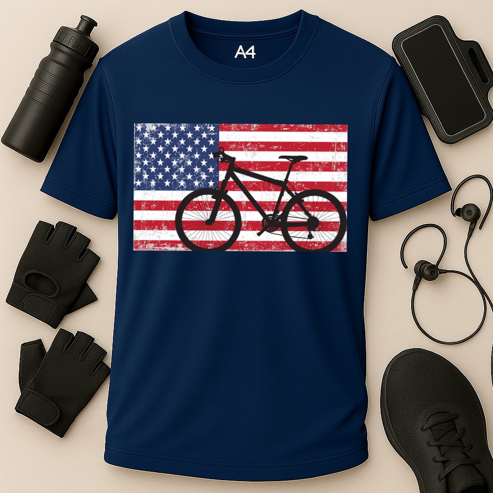 American Mountain Bike USA Flag Cooling Performance Crew T-Shirt