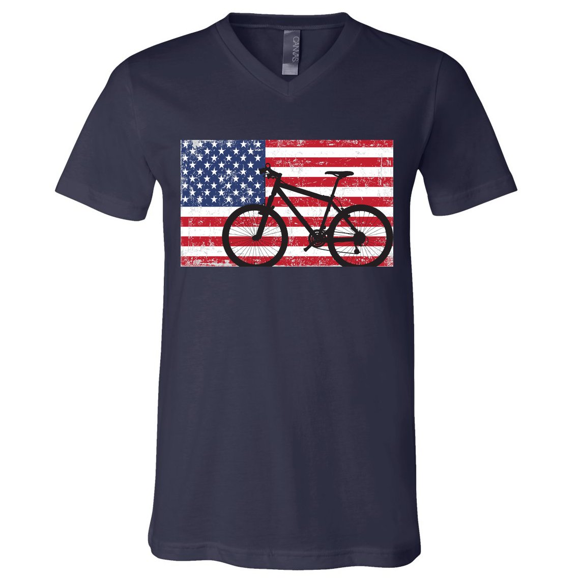 American Mountain Bike USA Flag V-Neck T-Shirt