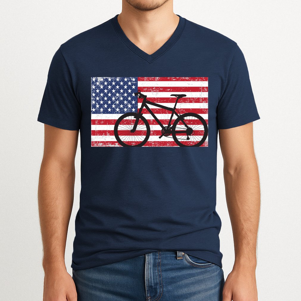 American Mountain Bike USA Flag V-Neck T-Shirt