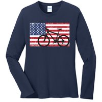 American Mountain Bike USA Flag Ladies Long Sleeve Shirt