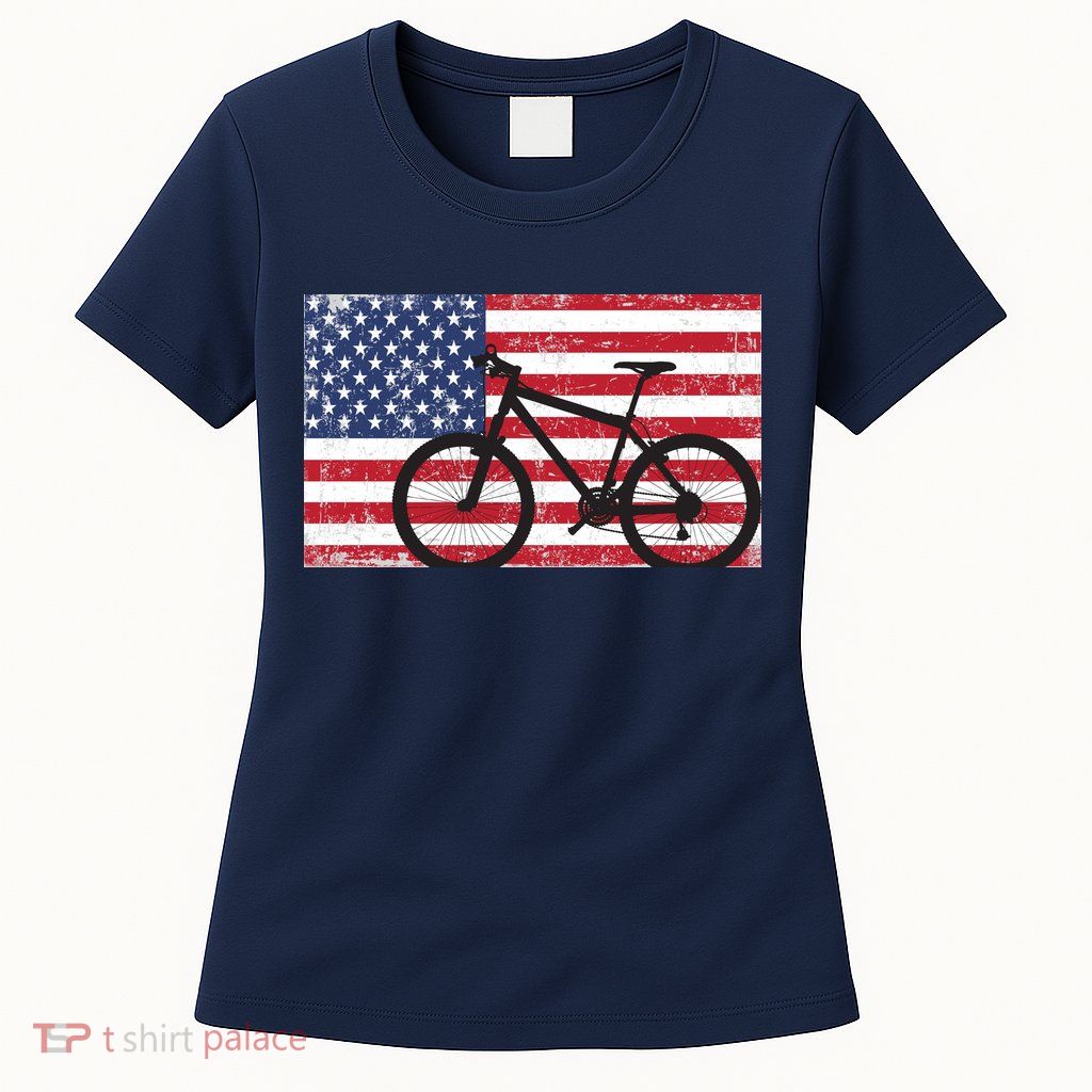 American Mountain Bike USA Flag Womens T-Shirt