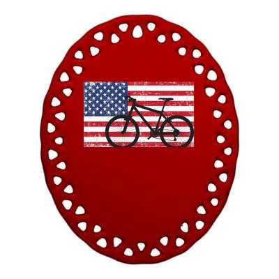 American Mountain Bike USA Flag Ceramic Oval Ornament