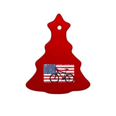 American Mountain Bike USA Flag Ceramic Tree Ornament