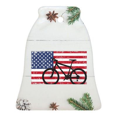 American Mountain Bike USA Flag Ceramic Bell Ornament