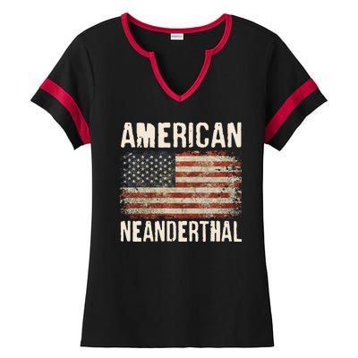 American Neanderthal Distressed US Flag Ladies Halftime Notch Neck Tee