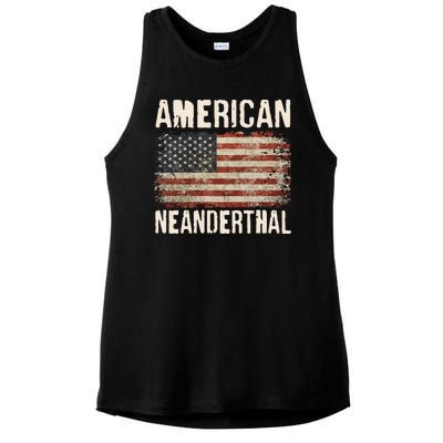 American Neanderthal Distressed US Flag Ladies PosiCharge Tri-Blend Wicking Tank