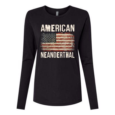 American Neanderthal Distressed US Flag Womens Cotton Relaxed Long Sleeve T-Shirt