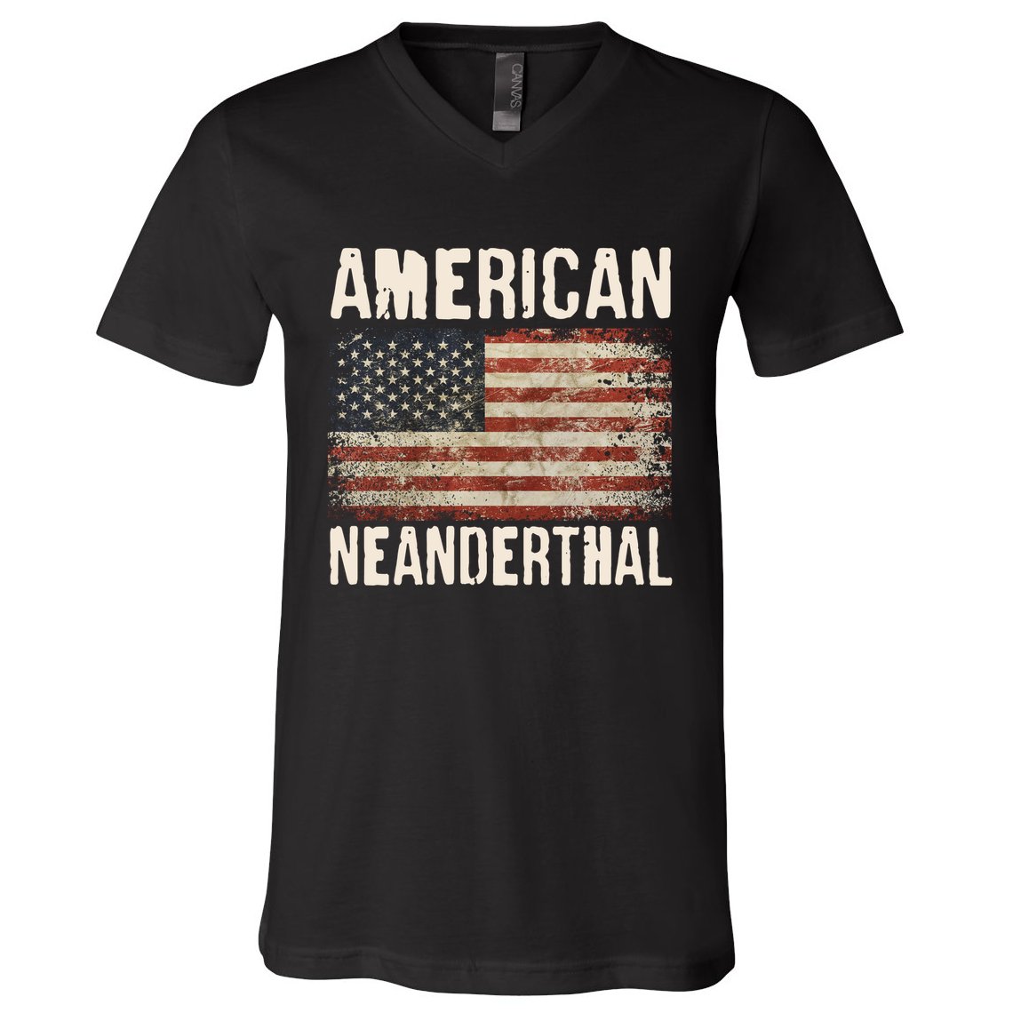 American Neanderthal Distressed US Flag V-Neck T-Shirt